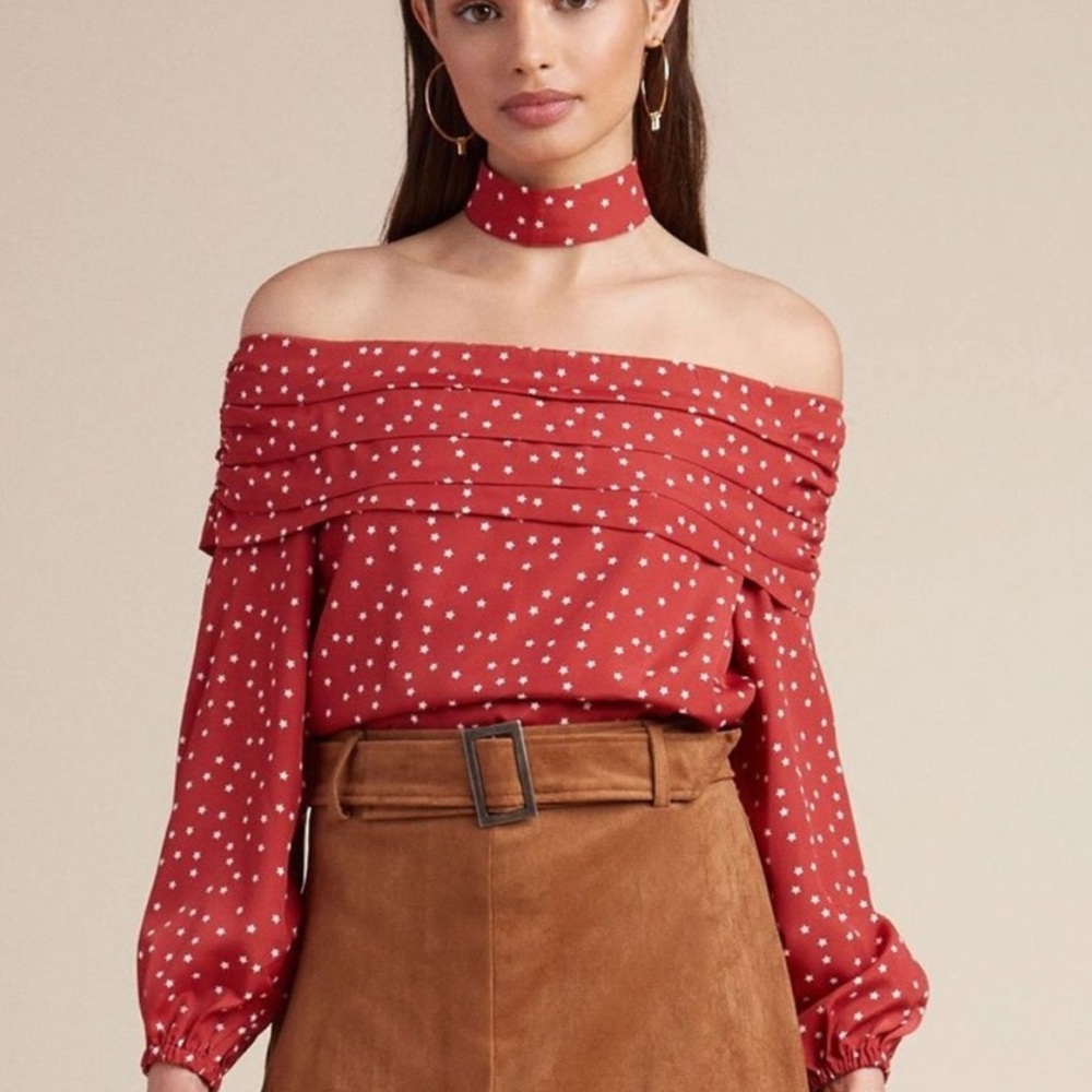 Lovers + Friends (NWT) Cade off shoulder red white star printed blouse top